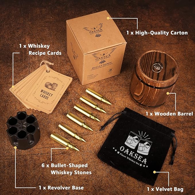 Oaksea Whiskey Stones Gifts Set for Men Dad Him Christmas, Reusable Stainless Steel Ice Cubes for Drinking, Anniversary Birthday Gifts for Husband, Boyfriend, Brother, Bourbon Man Cave Cool Stuff