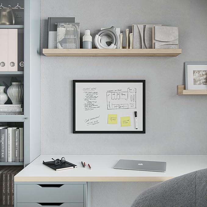 U Brands Magnetic Dry Erase Board White Board, 24" x 18" Inches, Black Wood Frame (307U00-01)
