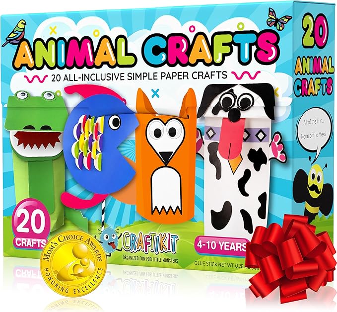 Craftikit® 20 Award-Winning Animal Toddler Arts and Crafts for Kids Ages 3-10 Years, All-Inclusive Animal Craft Kits, Fun Toddler Craft Box for Girls, Boys in Preschool