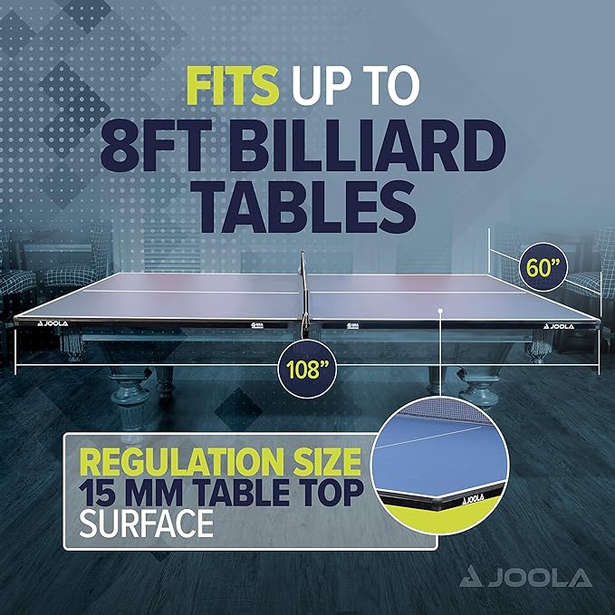 JOOLA Ping Pong Conversion Top with Net Set for Billiard and Pool Tables - Regulation Top Converts Billiards into Ping Pong Table - Includes Foam Padding for Protection - Steel Frame Option