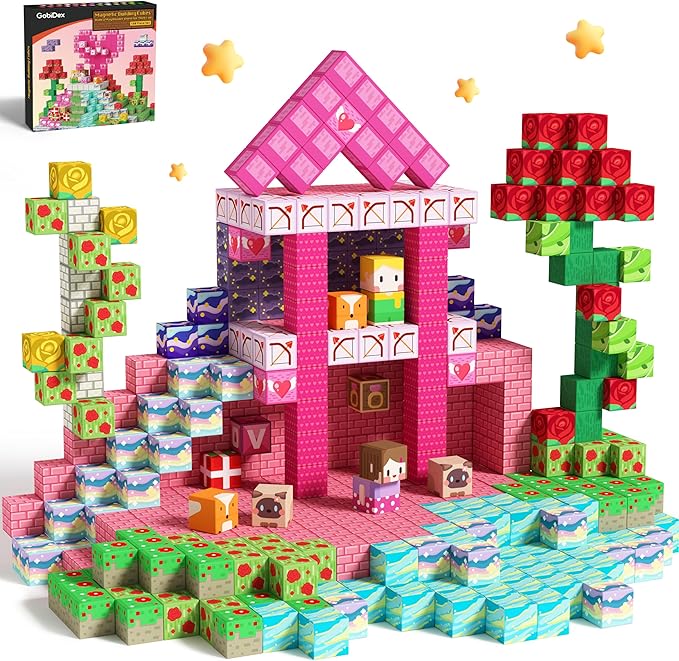GobiDex 100PCS Magnetic Blocks Princess Building Toys for Girls Age 3+, Game-Based Build MagWonder with STEM Magnet Construction Set, Sensory Gifts for Kids Birthday (1 inch)