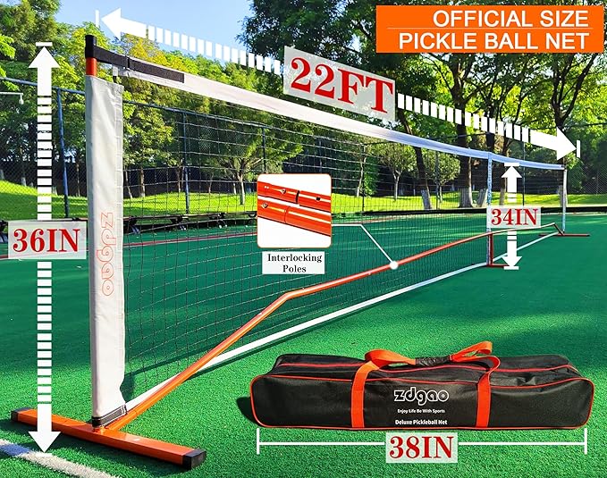 Zdgao Pickleball Set with Net for Driveway, 22 FT Regulation Size Pickle Ball Net Set with Pickleballs, Court Markers and Carry Bag, Steady Metal Frame for Outdoor, Indoor Court