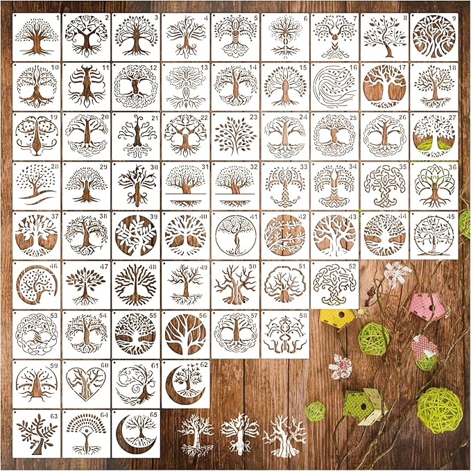 Small Stencils for Painting on Wood Reusable, 3 Inch Reusable Stencil for Craft Ornament Paint Template Stencils for Wall Card Rock Wood Signs Coasters Canvas Home Decor(Tree)