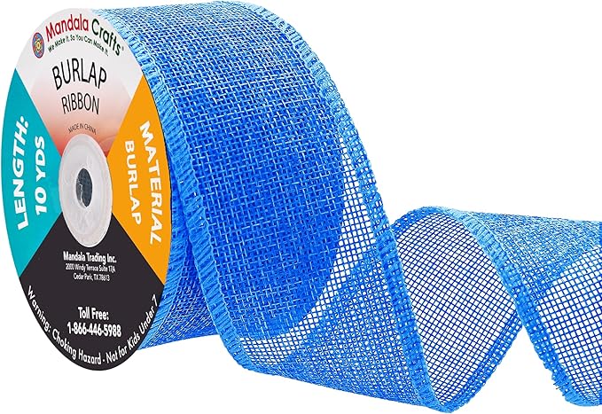 Mandala Crafts Sky Blue Burlap Ribbon 2 Inches Wide Jute Ribbons for Crafts - 20 Yds Roll Rustic Burlap Wrap Trim Ribbons for Wreaths Bows Wedding Party Decoration