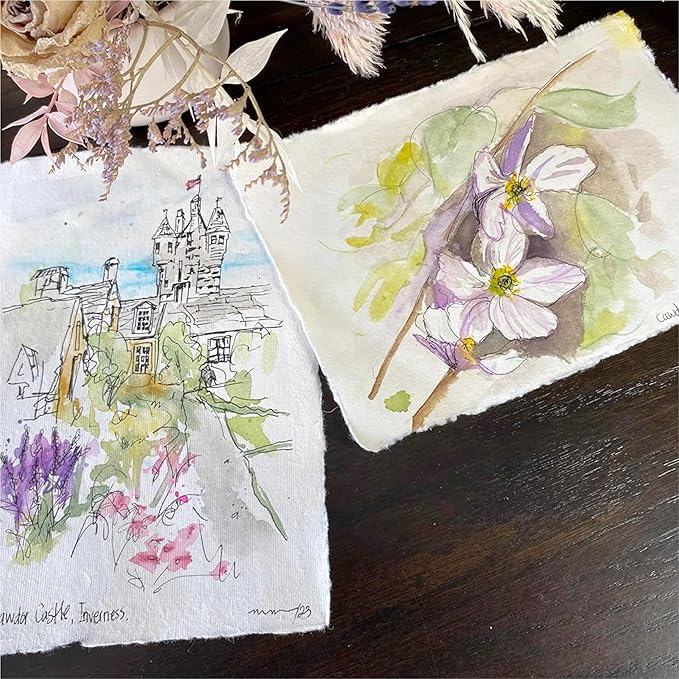 Wanderings Handmade A5 Cream Mixed Media Paper with Deckle Edge - 5.8x8.3-150 GSM - Cold Press Textured Paper Made with Recycled Cotton for Invitations, Crafts, Writers, Watercolor - 50 Sheets