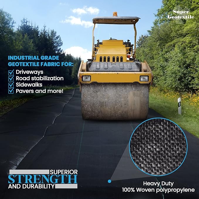 Woven Geotextile Fabric for Driveway and Road Stabilization, Construction Underlayment, Erosion Control, Commercial Grade 50 Year for Gravel Roads and Pavers (12.5x30) Ships Folded