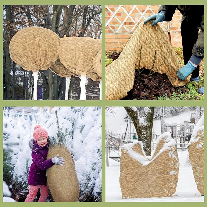 Buryeah 80 Inch x 15 ft Burlap Fabrics Roll Natural Jute Burlap Tree Wraps Protector Winter Frost Plant Blankets Cloth Weed Barrier Fabric Garden Plants for Winter Outdoor Trees Shrubs Party