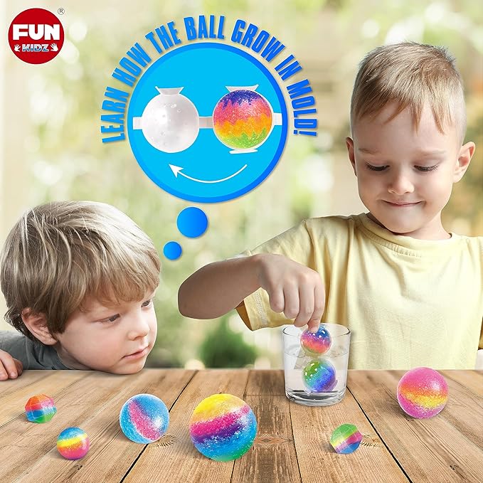 Big Bouncy Ball Kit for Kids, FunKidz DIY Ultimate Magic Bouncy Balls Making Kit Science Craft Projects Birthday Party Activities for Boys Girls Ages 6-12 Includes Tennis Size Ball Model and Powder