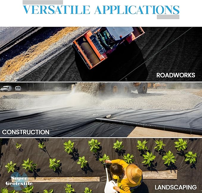 Woven Geotextile Fabric for Driveway and Road Stabilization, Construction Underlayment, Erosion Control, Commercial Grade 50 Year for Gravel Roads and Pavers (12.5x30) Ships Folded