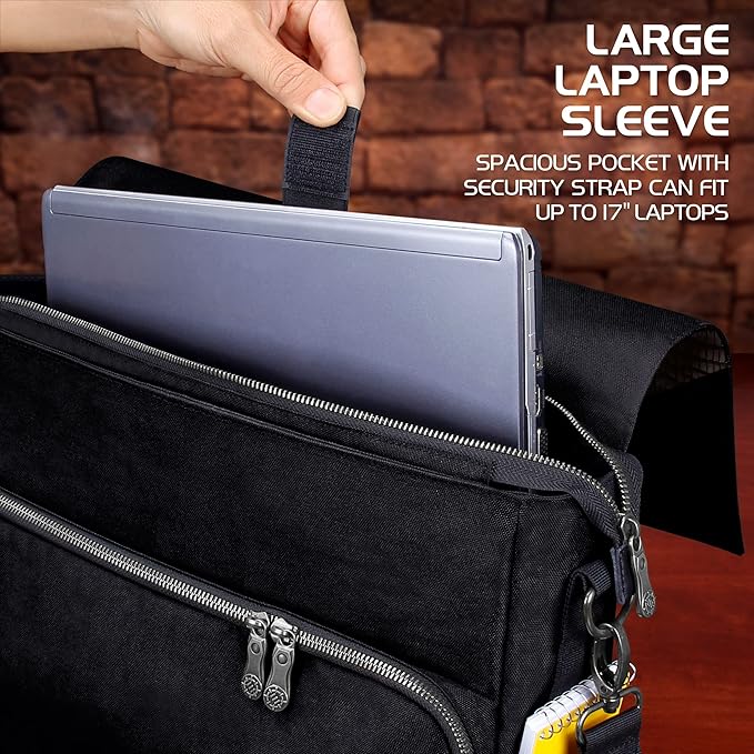 ENHANCE Collector's Edition RPG Player's Essentials DnD Bag - Dragon Hide Exterior Messenger Bag Fits 2-4 Books, Binders, Dice & Accessories, with 17 inch Laptop Slot, Battlemap Straps (Dragon Black)