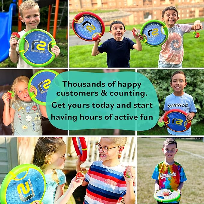 Fun Bouncy Paddle & Stringy Ball Toss & Catch Game - Easy to Use for Kids All Ages - Soft Foam Design for Safe Play Indoors or Outdoors - Also Works as Flying Disc - Great Gift Idea for Boys & Girls
