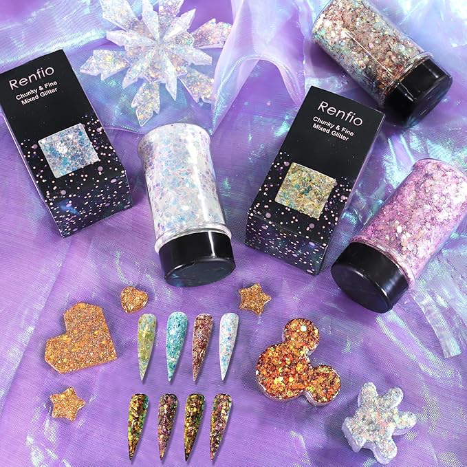 Renfio Opal Chunky Purple Glitter, 1.75oz/50g Dreamy High Sparkle Holographic Fine Iridescent Glitters Flake for Resin Nails Art Hair DIY Snow - Purple Sunglow