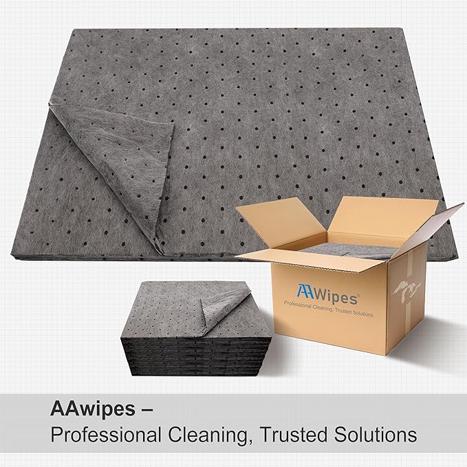 AAwipes Oil Absorbent Pads Universal for All Liquids Oil Spill Control Oil Absorbing Sheets for Garage, Car, Truck, Motorcycle Grey 100 Pack 9.8" X 13" OG1013-100