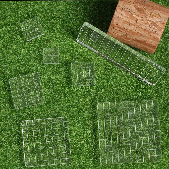 7Pcs Square-Shaped Clear Acrylic Stamp Blocks Set, Acrylic Stamping Blocks Tools Clear Stamps with Grid Lines for Photography Props Scrapbooking Crafts Card Making