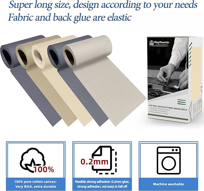 KING MOUNTAIN Canvas Iron on Patch,3"×60",Waterproof 100% Cotton Fabric Repair Patch,Used for Various Sofa,Tent,Clothes,Seats,Suitcases ( Beige 3.0)