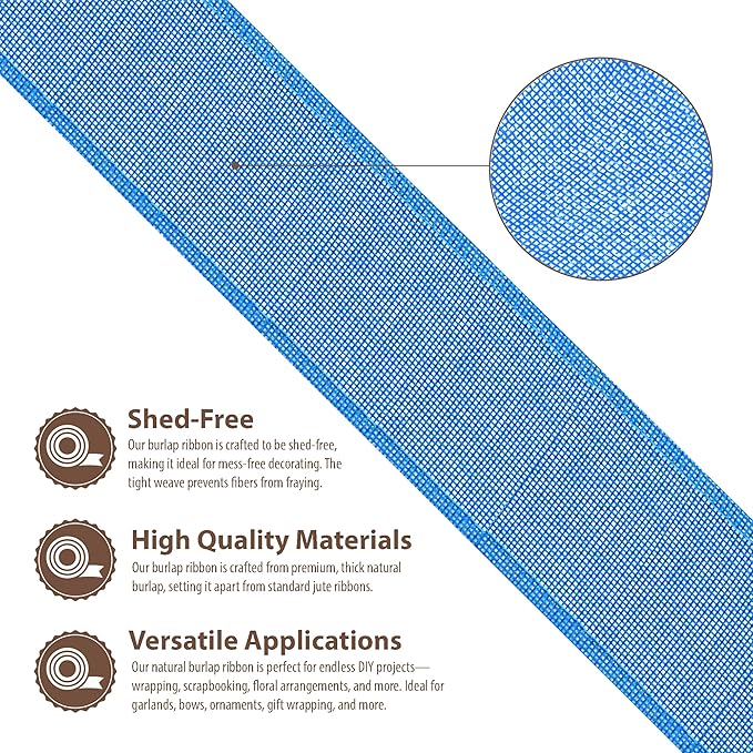 Mandala Crafts Sky Blue Burlap Ribbon 2 Inches Wide Jute Ribbons for Crafts - 20 Yds Roll Rustic Burlap Wrap Trim Ribbons for Wreaths Bows Wedding Party Decoration