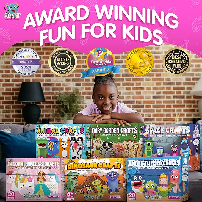 Craftikit® 20 Award-Winning Under The Sea Toddler Arts and Crafts for Girls Ages 4-8, Paper Craft Kits, Sea Animals, Mermaid Crafts for Girls Ages 4-6, Boys, Preschool Craft Supplies for Kids
