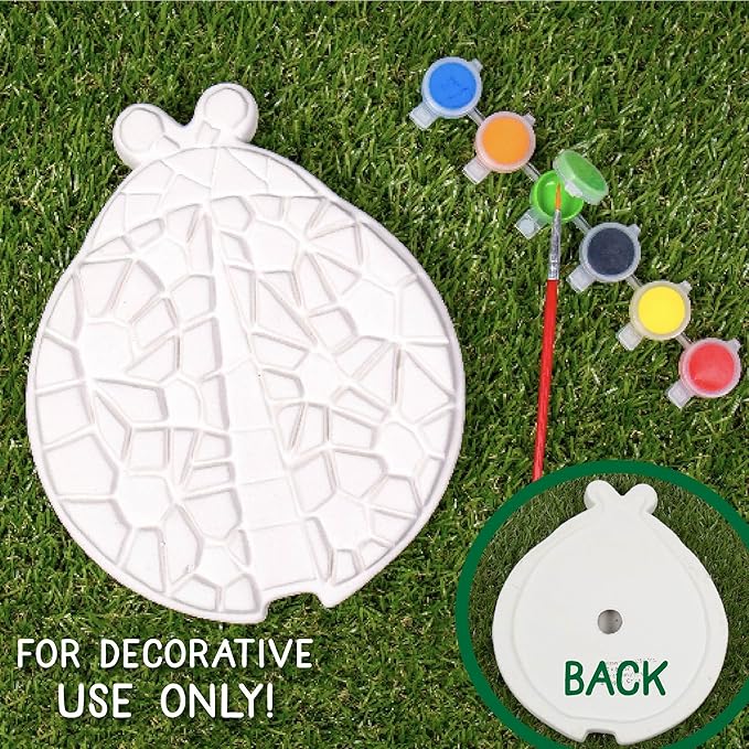 Creative Roots Mosaic Ladybug Stone, Includes 7-Inch Ceramic Stepping Stone & 6 Vibrant Paints, DIY Garden Stepping Stone Kit for Kids Ages 6+
