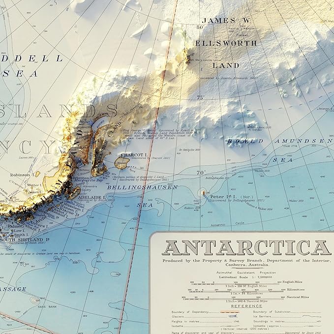 Muir Way Shaded Relief Elevation Map of Antarctica - Vintage-Style Topographic Wall Art with Map Look - Unframed Flat Paper Print, 20x26