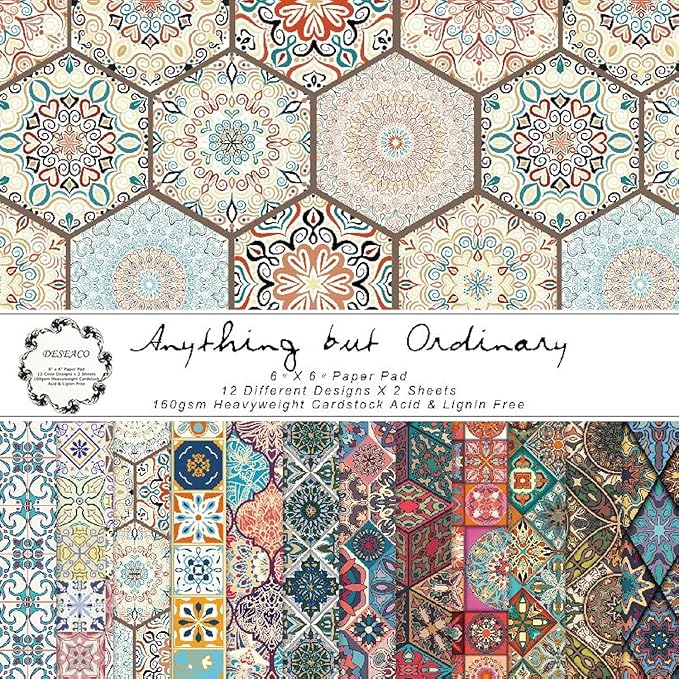 Groovy Boho Tribal Scrapbook Pad – 24 Bohemian Sheets for Scrapbooking, Junk Journals, Collage, Decoupage, Card Making & Mixed Media, 6x6 Single-Sided Craft Paper