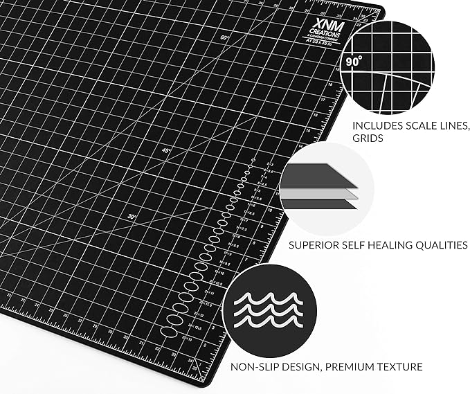 XNM Premium Self Healing Cutting Mat - 24 Inches by 36 inches - A1, 3 Layer Quality PVC Construction - Dual Sided, Imperial and Metric Grid Lines - Perfect for Cutting, Sewing, and Crafts