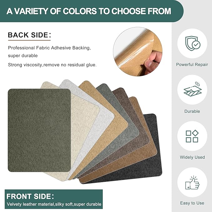 Azobur Couch Patch Repair Fabric,Microfiber Fabric, Self-Adhesive, for Sofa Repair and Upholstery, 2 Pieces, 9.5 x 11 inches (Olive Green)