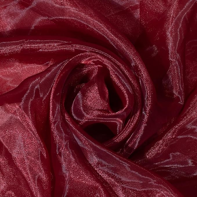FYNITE Sheer Organza Fabric | 2 Yards Long | 44'' Wide | Bridal Solid Sheer Organza Bolt for Wedding Dress Fashion Craft Decorations Silky Shiny Sheer Organza (Burgundy, 2 Yard)