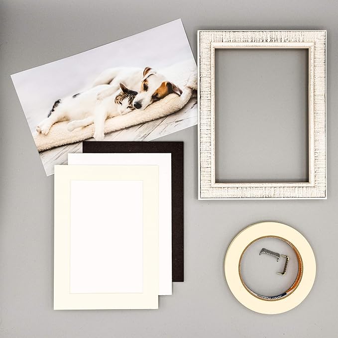 Pack of 25 Acid Free 8x10 Mats Bevel Cut for 5x8 Photos - Textured Cream Precut Matboards With Backing Boards and Clear Photo Mat Bags For Pictures, Photos, Framing - 4-ply Thickness