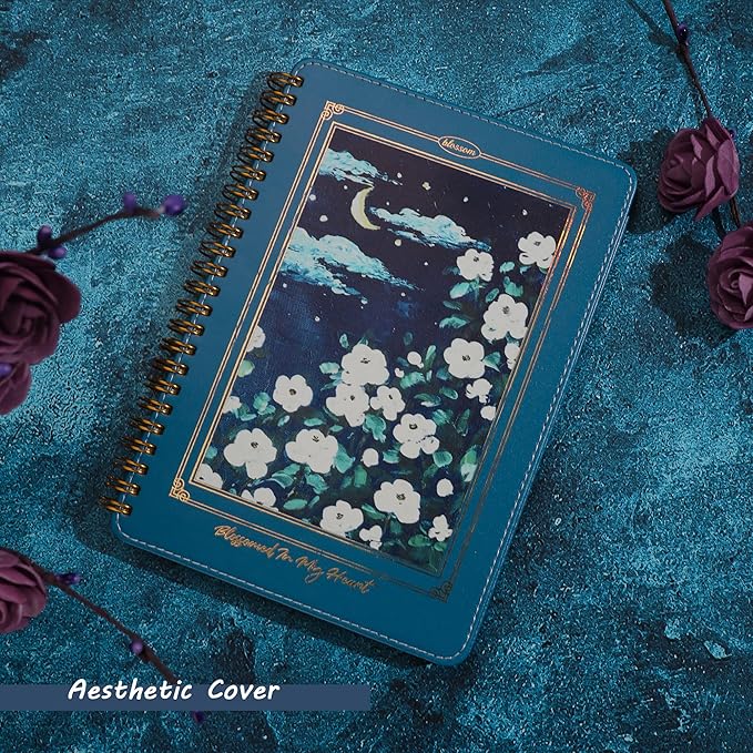 Spiral Notebook for Women, Durable A5 Leather Hardcover Notebooks, 140 Lined Pages, Cute Notebooks for Perfect Supplies at School, 8.3 x 6.2 in