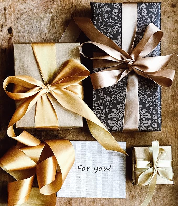 1 1/2 Inch Gold Solid Satin Ribbon, 50 Yards Craft Fabric Ribbon for Gift Wrapping Floral Bouquets Wedding Party Decoration