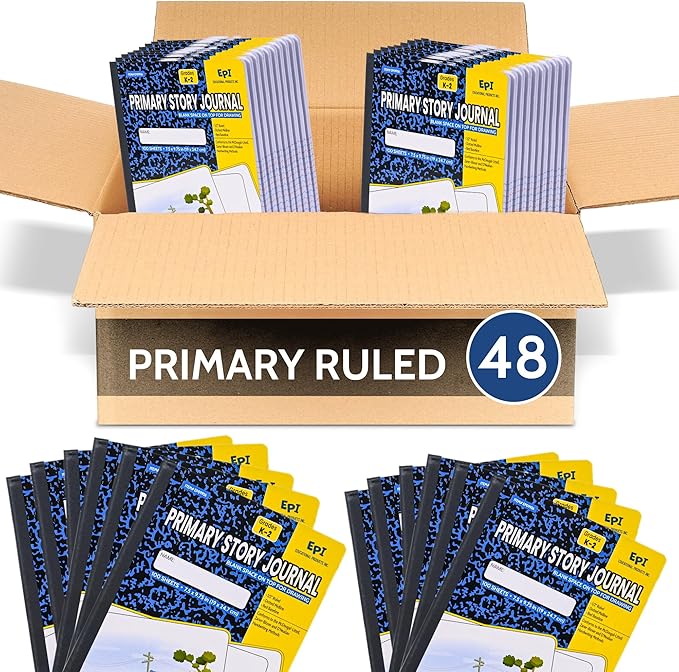 EPI Marble Hardcover Primary Ruled Composition Notebook | 200 Pages (100 Sheets), 9.75 x 7.5 in, Sturdy Sewn Binding | School, Office, Journaling, Notes - 48 Pack