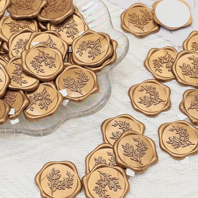 SWANGSA 50 Sets Wedding Invitations Wraps, Vellum Jackets for 5x7 Invitations & Self Adhesive Antique Gold Heart Wax Seal Stickers for Wedding Bridal Baby Shower Birthday Envelopes (White Wildflower)