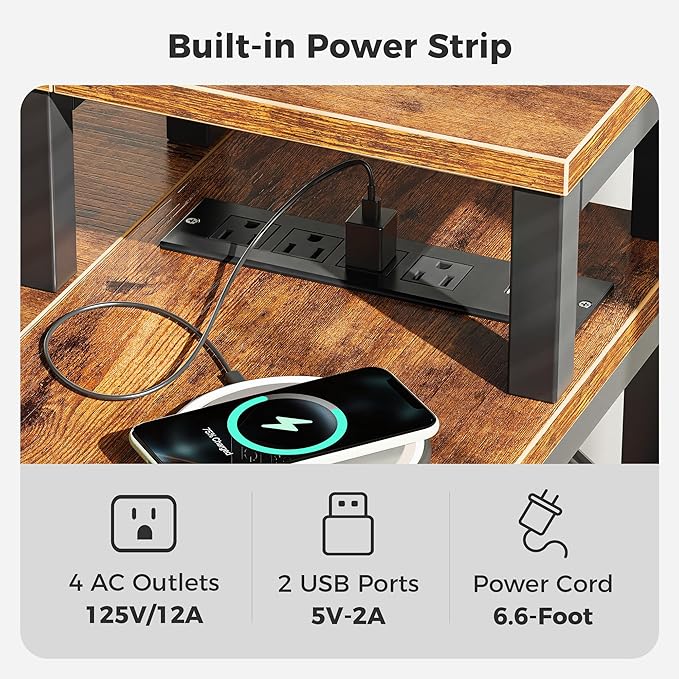 SUPERJARE 47 inch Reversible L Shaped Desk with LED Lights & Power Outlets, Computer Desk with Shelves & Monitor Stand, Gaming Desk with Drawer, Home Office Desk Corner Desk, Rustic Brown