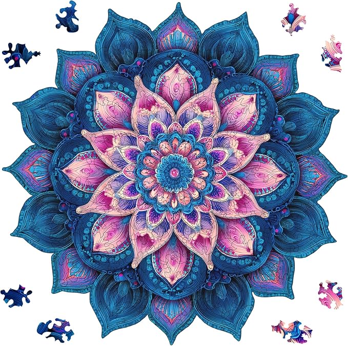 Wooden Puzzles for Adults 471 Pieces, Mandela Lotus Jigsaw Puzzles, Unique Design Color Challenge Adult Puzzles for Family Game Gift, Home Decor, 16.4x16.5 inch