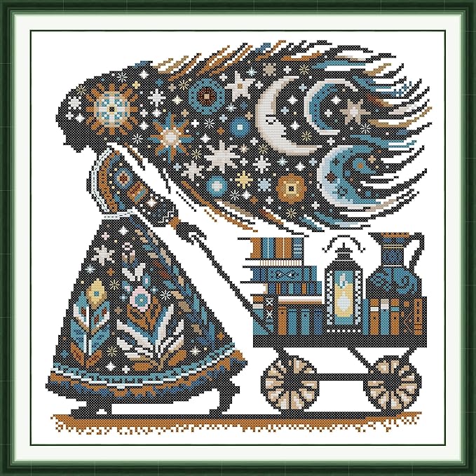 Threadhaven Cross-Stitch Kit 14CT Aida Counted Embroidery Complete Set with Fabric, Threads, Needles & Chart-Premium Beautiful Girls Design for Adults & Beginners- Knowledge is Power. 14.1''×14.1''
