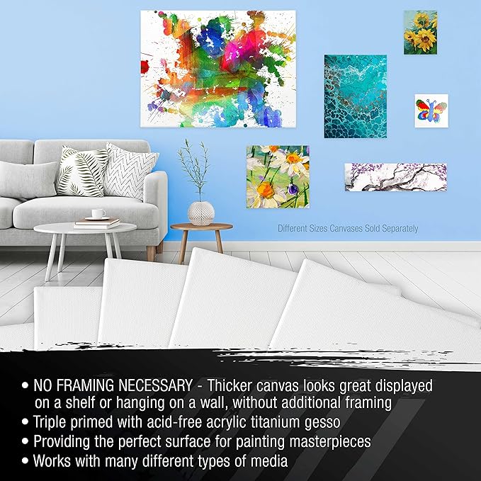 U.S. Art Supply Square Stretched Canvas for Painting 10x10 inch Gallery Depth 1-1/2" Thick, 4-Pack - 12oz Acrylic Gesso Triple Primed, Professional Artist Quality, 100% Cotton - Pouring, Oil Paint