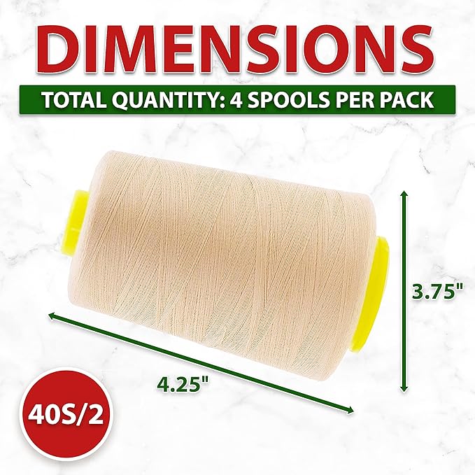 Mandala Crafts 4 Pack of Serger Threads Cones Spools - 40S/2 24000 Yards Polyester Tan Threads for Sergers Machine and Overlock Quilting Sewing Machine