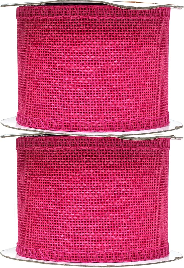 Mandala Crafts Hot Pink Burlap Ribbon 2.5 Inches Wide Jute Ribbons for Crafts - 20 Yds Roll Rustic Burlap Wrap Trim Ribbons for Wreaths Bows Wedding Party Decoration