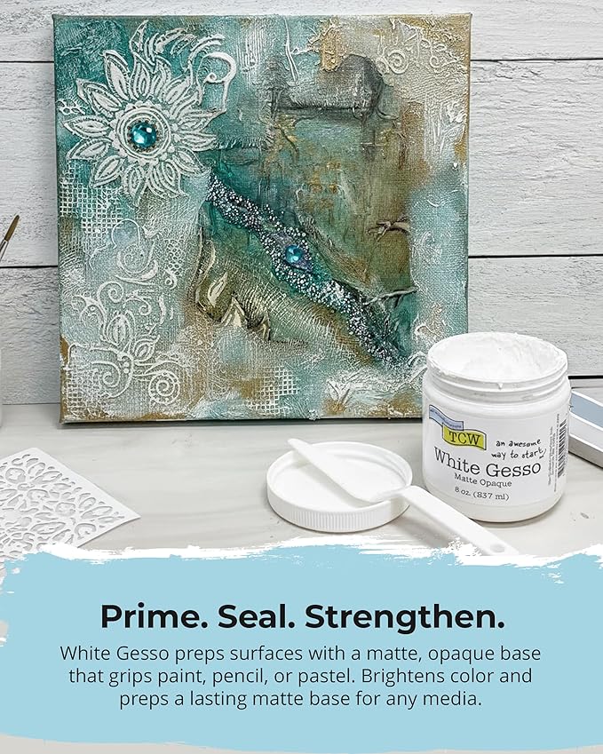 The Crafter's Workshop White Gesso Primer for Acrylic Painting -Boutique Quality, 8 oz Jar