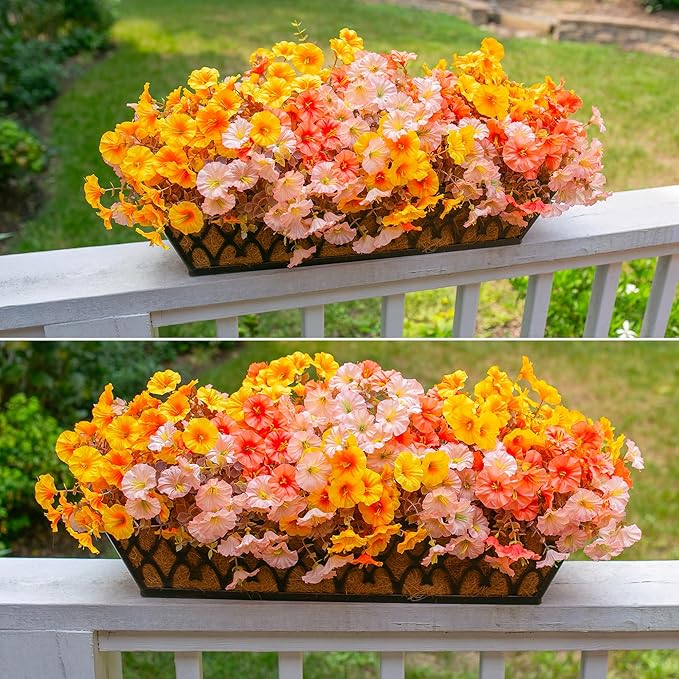 Fake Mums Fall Artificial Flowers Plants for Outdoors Autumn Decoration, 12 Bundles Silk Morning Glory with Eucalyptus Realistic UV Resistant Faux Mums for Outside Planter Yard Garden Home Indoor, Mix