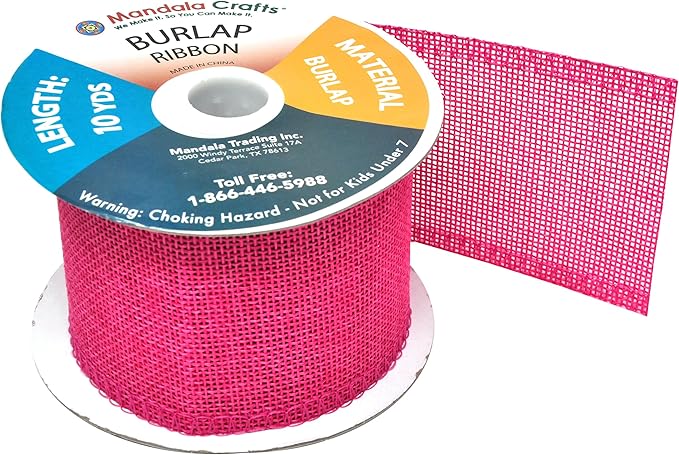Mandala Crafts Hot Pink Burlap Ribbon 2.5 Inches Wide Jute Ribbons for Crafts - 20 Yds Roll Rustic Burlap Wrap Trim Ribbons for Wreaths Bows Wedding Party Decoration