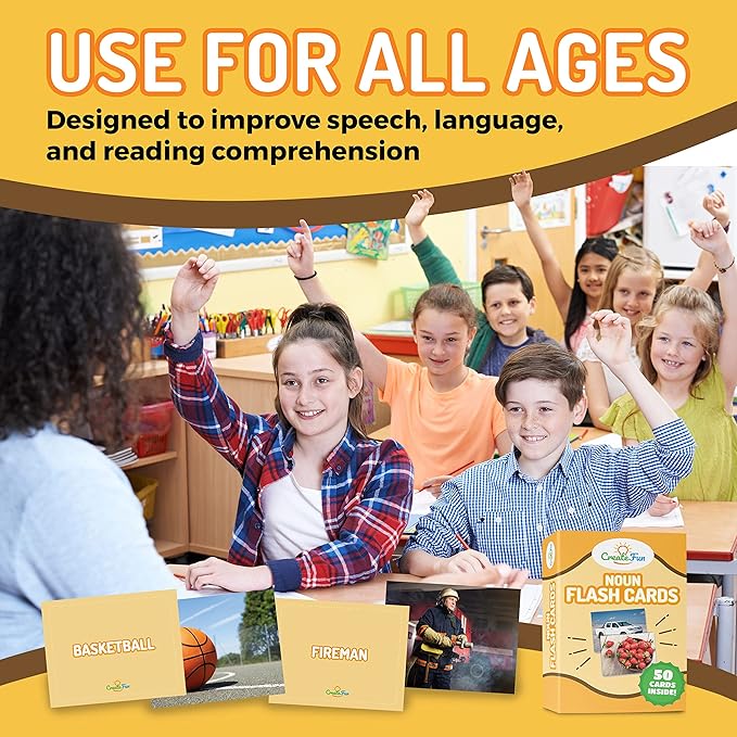 50 Noun Flash Cards, Fun Vocabulary Builder Educational Learning Photo Cards for Kids, Homeschool, Adults, Seniors, Speech Therapy, ESL, Autism, Dementia, Aphasia, SLP, ABA, and Occupational Therapy