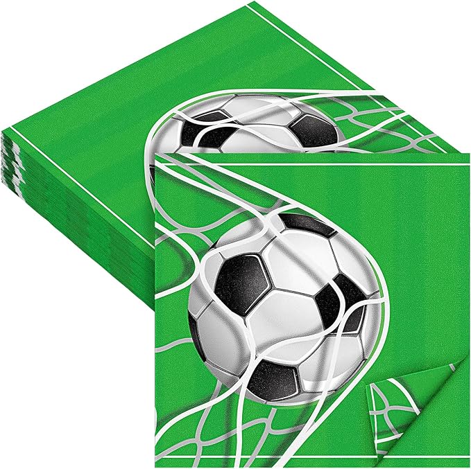 Aodaer 48 Pieces Soccer Paper Napkins Disposable Football Party Napkins Sports Ball Napkins Soccer Cocktail Dinner Napkin Set 13" x 13" Unfolded Football Tableware Napkins for Sports Party Supplies