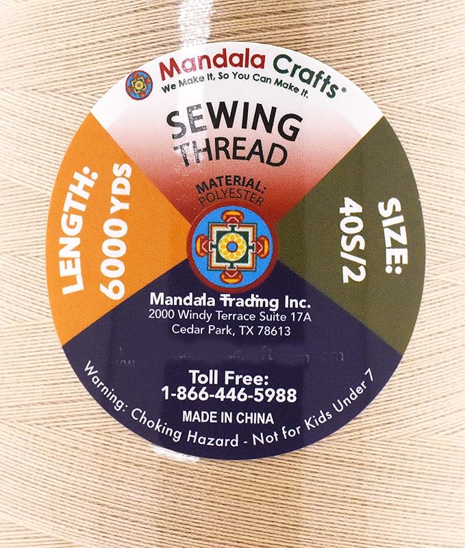 Mandala Crafts 4 Pack of Serger Threads Cones Spools - 40S/2 24000 Yards Polyester Tan Threads for Sergers Machine and Overlock Quilting Sewing Machine