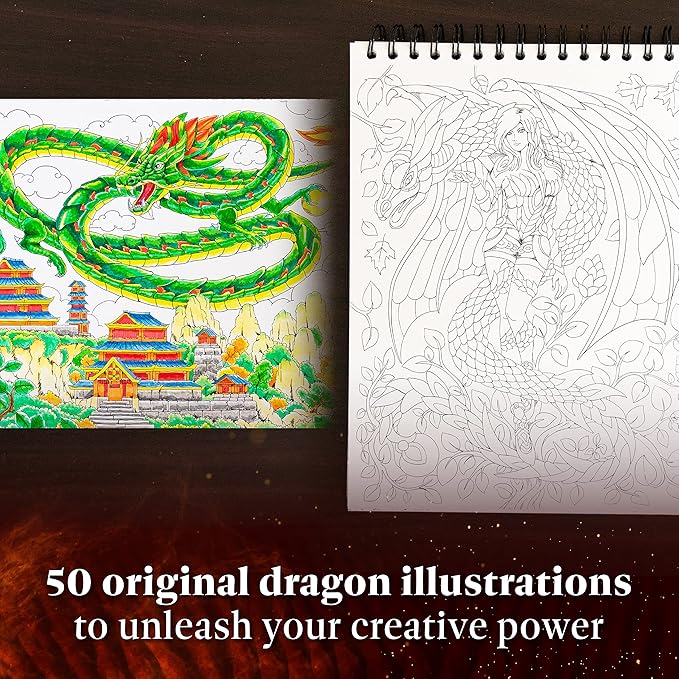 ColorIt Colorful Dragons Adult Coloring Book for Women, Volume II - 50 Single-Sided Designs, Thick Smooth Paper, Lay Flat Hardback Covers, Spiral Bound, Dragon Coloring Pages