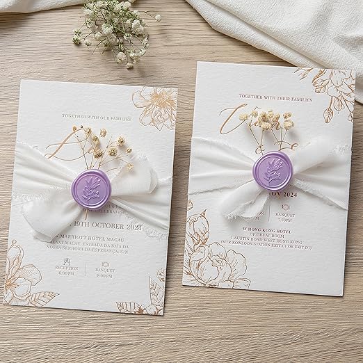 PONATIA Lilac Wax Seal Stickers - 50 Pcs Self- Adhesive Eucalyptus Wedding Seal Stickers, Perfect for Invitation Cards, Envelopes, Christmas Cards, Gift Wrapping, Party Menu Décor